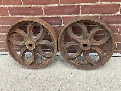 2 Factory Cart Wheels LINEBERRY TULIP 11 7/8  Dia 2 1/4 W Metalsmith Furniture • $156.60