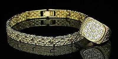 Mens 2pc Nugget Design 8mm Bracelet Icy CZ Ring Set 14k Gold Plated Hip Hop  • $9.99