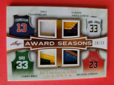 Michael Jordan Larry Bird Kareem Abdul Jabbar Wilt Chamberlain Jersey Card 16/25 • $799.95