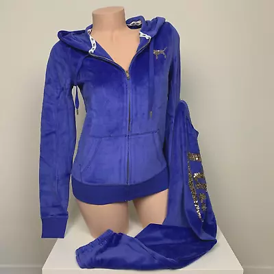 EXCLUSIVE Limited Edition Bling PINK By Victoria's Secret Blue Velour Set NWT • $175