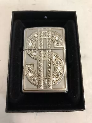 ZIPPO Large Money Dollar Sign With Swarovski Crystals Vintage Lighter (TESTED) • $12.99