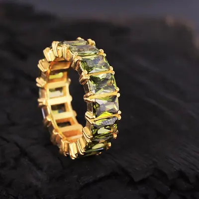 Vintage Peridot Wedding Band Yellow Gold Plated Stackable Women Jewelry • $140