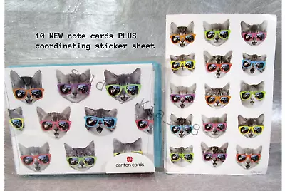 10 Cute CAT WITH SUNGLASSES BLANK Note Cards With Envelopes- + STICKER SHEET-NEW • $7.99