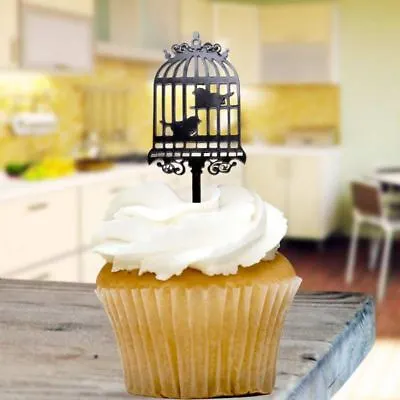 Bird Cage Cupcake Toppers X8 Baking Pick Decoration • £3.59