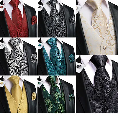 Men's Paisley Design Dress Vest And Neck Tie Hankie Set For Suit Or Tuxedo • $18.99