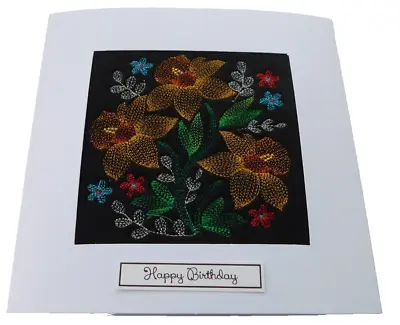 Complete Handmade Machine Embroidery Birthday Card Daffodils • £4