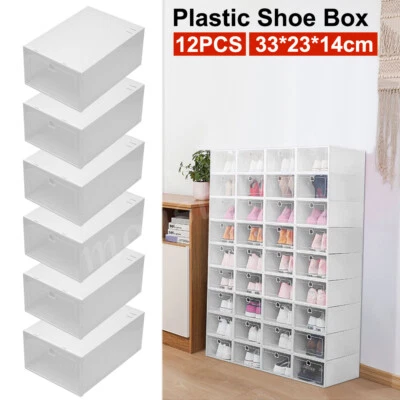 $24.79 • Buy 12pcs Stackable Clear Shoe Box Foldable Plastic Storage Case Organizer Rack AU