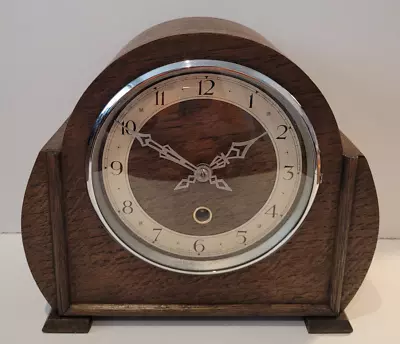 Antique Early 20th Century C1930’s English “Enfield” Oak Chimeless Mantel Clock • £119.95