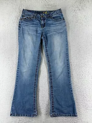 Mudd Pants Juniors 16 Blue Denim Jeans Embroidered Bootcut Cotton Blend Mid Rise • $16.49