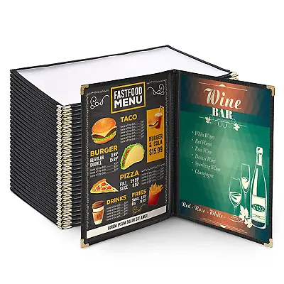 Wechef 30 Pack Restaurant Menu Covers 8.5 X 14 Double Fold 2 Pages 4 Views Black • $112.99