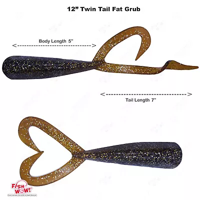 Root Beer 12  (with Tail Extended) Twin Tail Perch Grub 9  Fat Thick Scampi Lot • $19.88