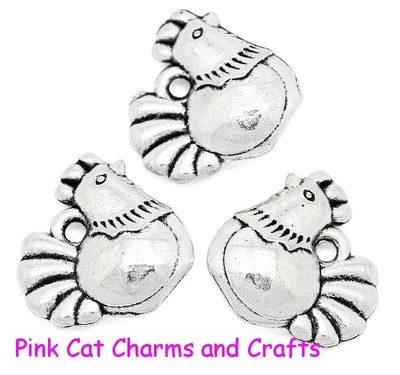 £1.99 • Buy Cute Chicken Hen Easter Chick Charm Rooster Bird 3D Pendant 10 X Tibetan Silver
