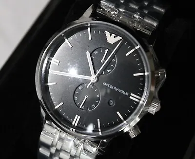 New Gents Silver Stainless Steel Chronograph Emporio Armani Designer Watch • £119.99