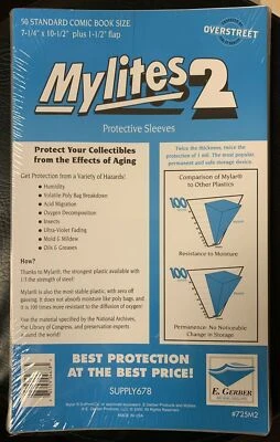 $23.45 • Buy 50 Mylites 2 725M2 Mylar Bags E Gerber Standard Bronze Silver Comic Book Size