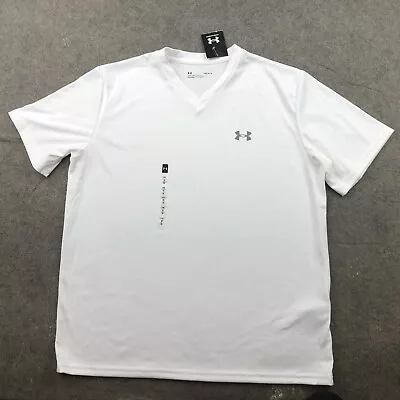 Under Armour Shirt Men Large White Short Sleeve  Gym Workout V Neck * • $18.98