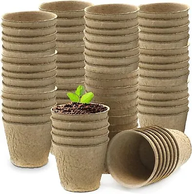 1-100PCS Grow It Biodegradable FIBRE POT 6cm Round Plant Seed Seedling Pots New • £7.99