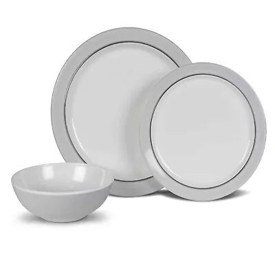 12 Piece Melamine Dinner Set Grey Plates Bowls Camping Motorhome Crockery For 4 • £41.99