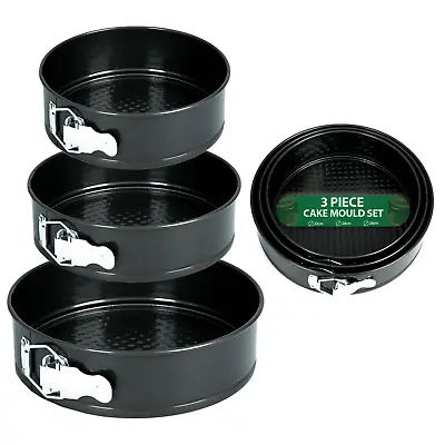 3pcs Non-stick Baking Springform Round Cake Tin Tray Pan Set Kit Spring Loaded • £7.95