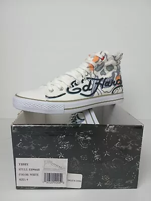 Ed Hardy Tibby Skull Print High Top Sneaker EH9066H In White Size 9 New In Box • $65.99