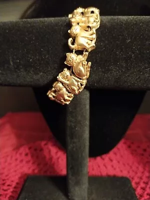 Vintage Goldtone Kitty Cat Slide Charm Bracelet! Adorable! 9 Charms! • $13