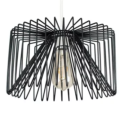 Industrial Lampshade  Black Metal Ceiling Light Shade Wire Cage Pendant Lighting • £22.99