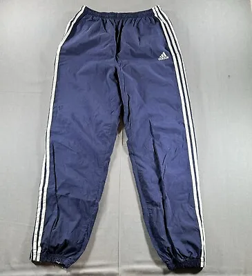 Vintage Adidas Windbreaker Pants Mens Large Blue Striped Lined HEAVY Ankle Zip • $19.99