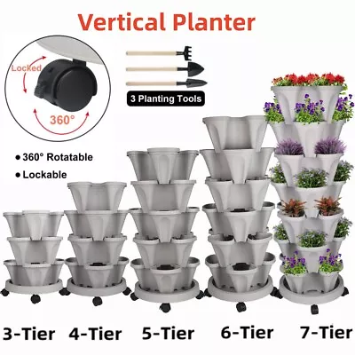 3-7 Tier Vertical Planter Stackable Planters W/ Wheels & Tools Garden Tower Pot • $74.86