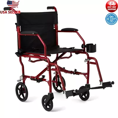 Transport Wheelchair W/ Cup Holder Safety Belt Medical Mobility Lightweight New • $192.35