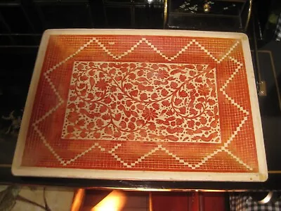 Vintage Paper Mache Tray 16  Raised Design In Reddish Orange • $19.95