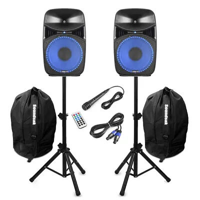 Vonyx VPS102A 10  Active Bluetooth Disco Speakers DJ PA System Wth Stands & Bags • £175