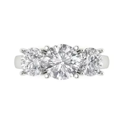 3.25ct Round Cut 3 Stone Moissanite Classic Bridal Statement Ring 14k White Gold • $309.69