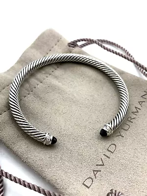 David Yurman Sterling Cable Bracelet Black Onyx & Diamonds 5mm Size Small • $279