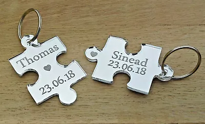 Personalised Novelty Jigsaw Keyrings Valentines Christmas Wedding Anniversary • £6.99