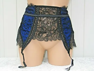 Suspender Belt Size 8 - 10 Black Mesh Shiny Cobalt Blue Waspie Ann Summers Bnwt • £16.99