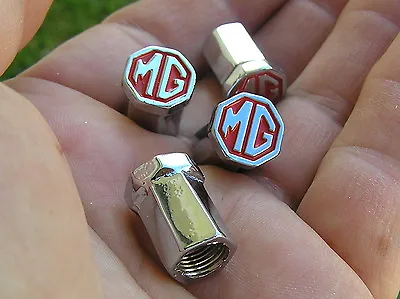 UK ~ MG RED VALVE CAP SET Metal Car Badges (NEW & UNIQUE) MGA MGB MGBGT MGF • £22.20