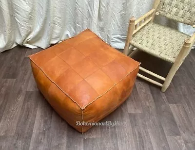 Genuine Goat Leather Moroccan Ottoman Footstool Handmade Boho Brown Pouffe • $152