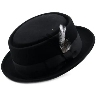 Differenttouch 100% Crush-able Wool Felt Pork Pie Heisenberg Style Hat W/Feather • $38.99