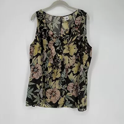 CAbi Tank Top Women’s XL Floral Ruffle Blouse Shirt Summer Office Workwear • $25