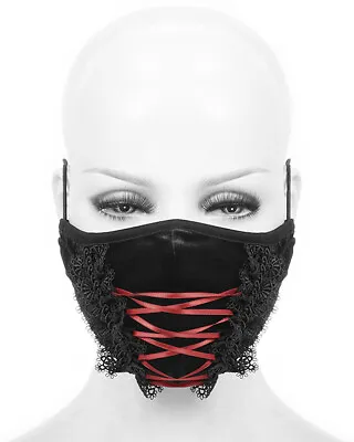 £12.99 • Buy Devil Fashion Gothic Face Mask Mouthguard Black Velvet Lace Red Corset Lacing