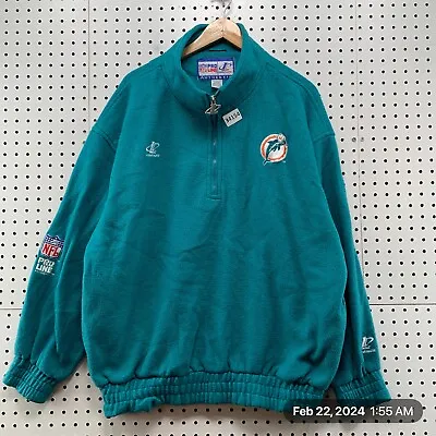 Vintage Miami Dolphins 1/4 ZIp Pullover Sweatshirt Mens XL Green Pro Line 28X30 • $33.99