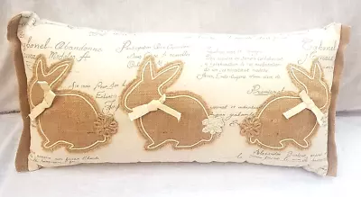 Easter Pillow Pier 1 Burlap Bunny French Script 25  X 12  Lumbar Decorative • $28