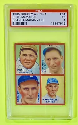 1935 Goudey 4 In 1 Babe Ruth Rabbit Etc..#3A PSA 1 But A Beautiful Card! • $2999