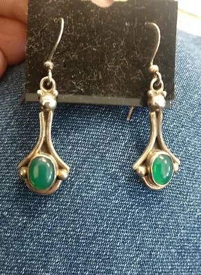 Vintage NWOT 925 Sterling Silver Malachite Hanging Earrings Inv#5 • $5.99