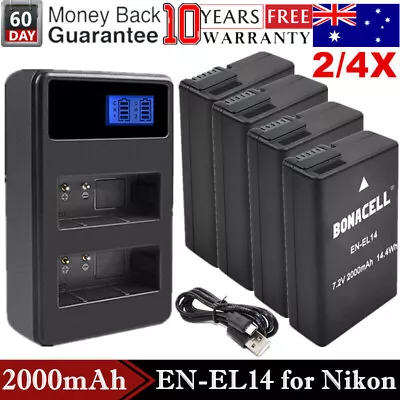 2/4x 2000mAh EN-EL14 Battery /USB Dual Charger For Nikon D5100 D3100 D3200 D3300 • $34.99