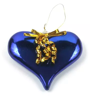  Heart Christmas Ornament Plastic Blue Gold Bow Taiwan Vintage • $5.99