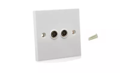 Double TV Aerial FM Socket Coaxial Coax Wall Face Plate White Point Double Gang • £7.99