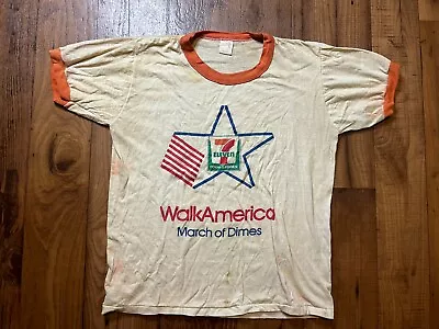 Vintage 70s 7/11 7-11 Seven Eleven Ringer T-Shirt Small Walkathon March Of Dimes • $39.99