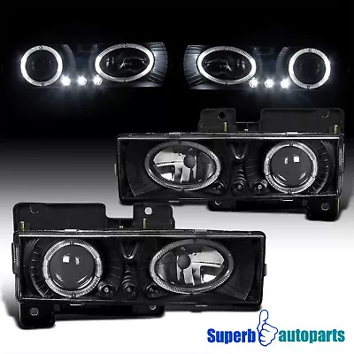 Fits 1992-1999 GMC Sierra Yukon Suburban Halo Black Projector Headlights LED Bar • $73.98