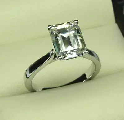 3 Ct Emerald Cut Moissanite Solitaire Engagement Ring 14K White Gold Plated • $109.99