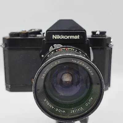 Black Nikon Nikkormat FT3/35mm SLR Camera Vivitar 28mm F : 1.2.5 FILM TESTED • $95